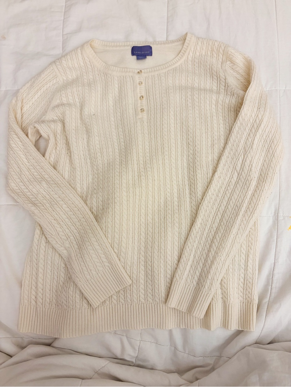 Laura Scott Cream Cable Henley Sweater